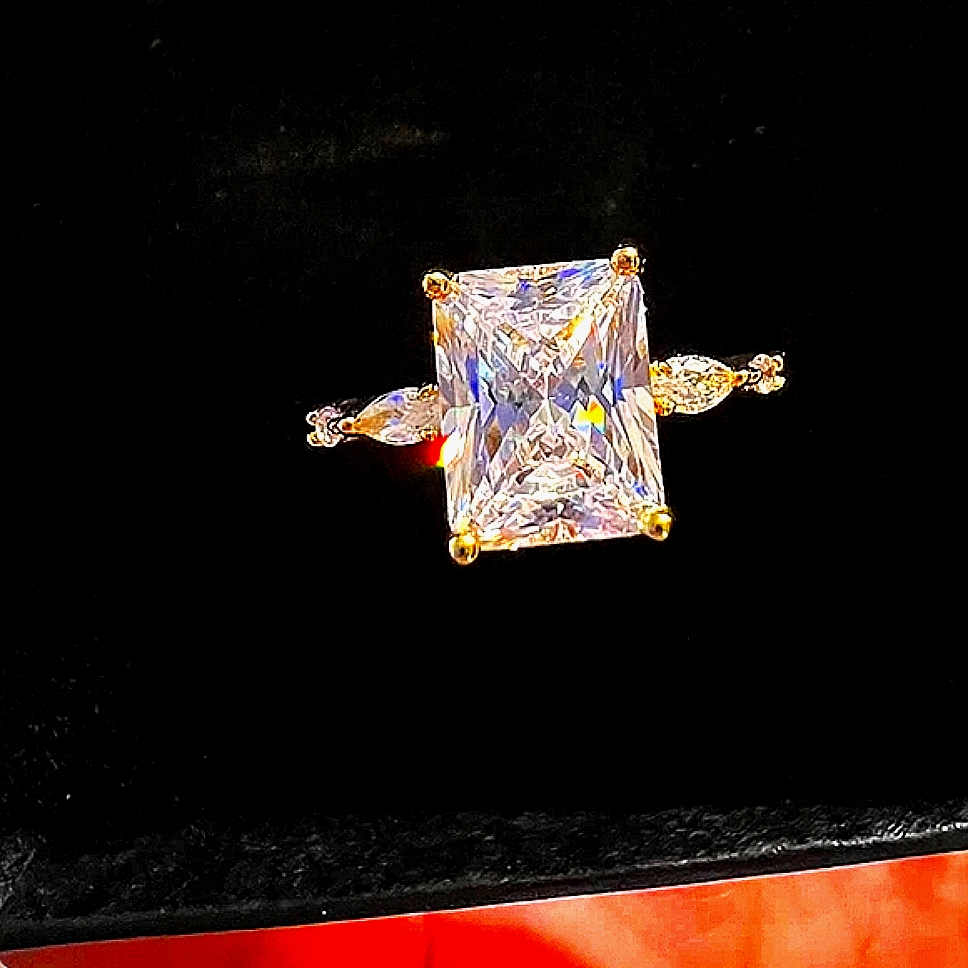 3ct Emerald Cut Radiant Cz Diamond Simulated Rhodium Plated Solitaire Ring 45$